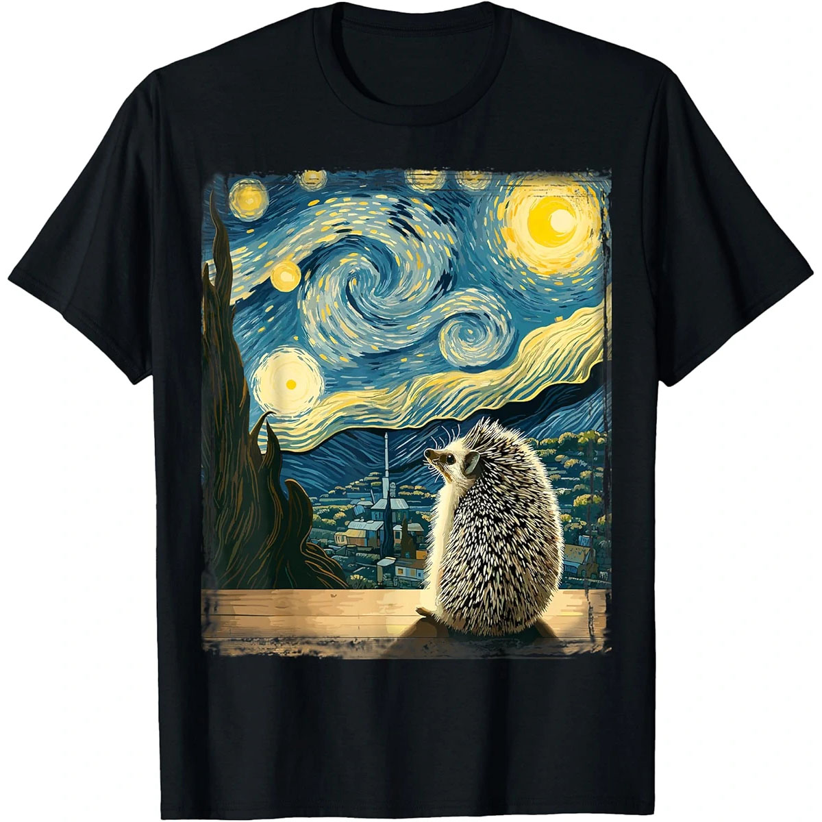 Cute Van Gogh Hedgehog Starry Night T-Shirt