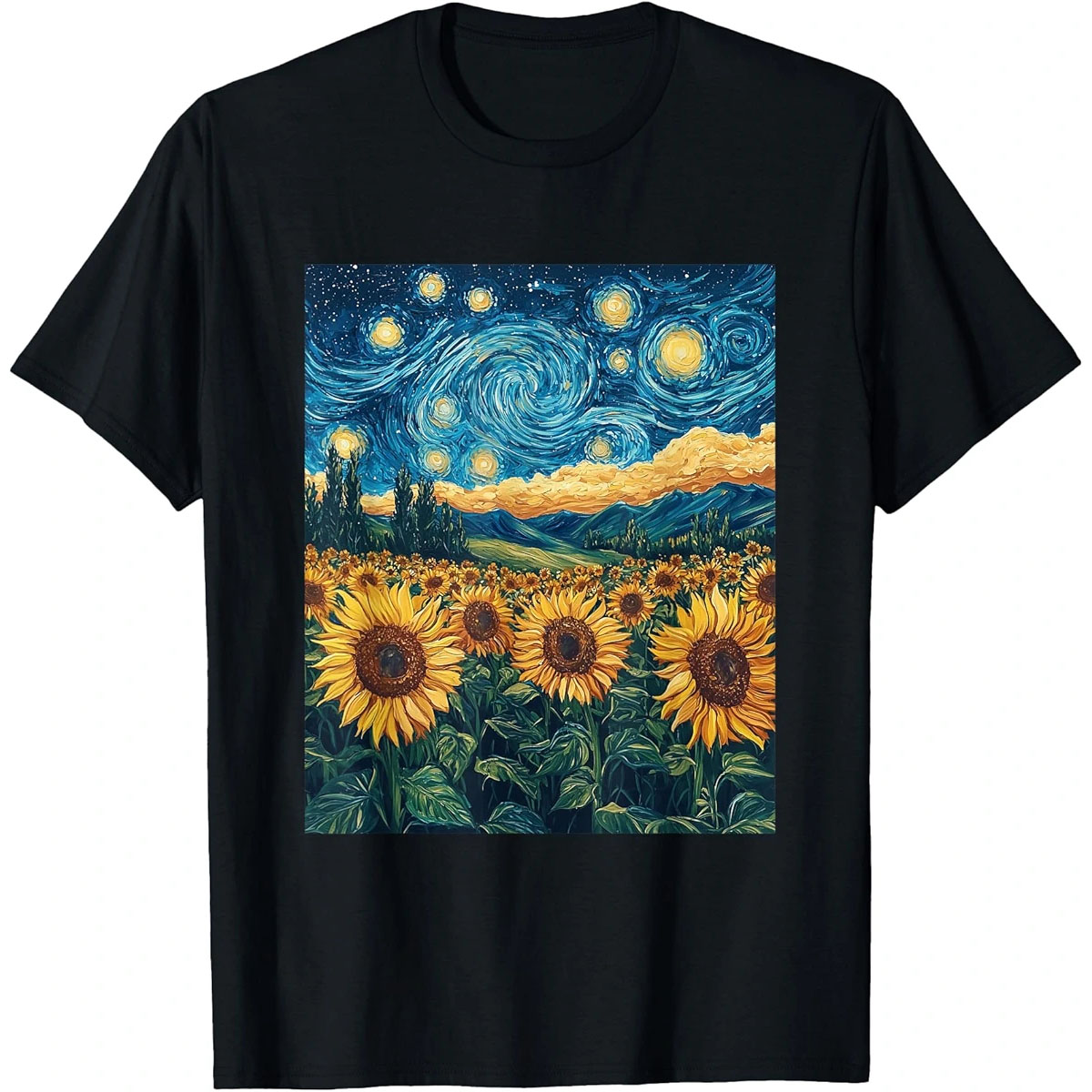 Sunflowers Starry Night Van Gogh T-Shirt | Famous Art Graphic