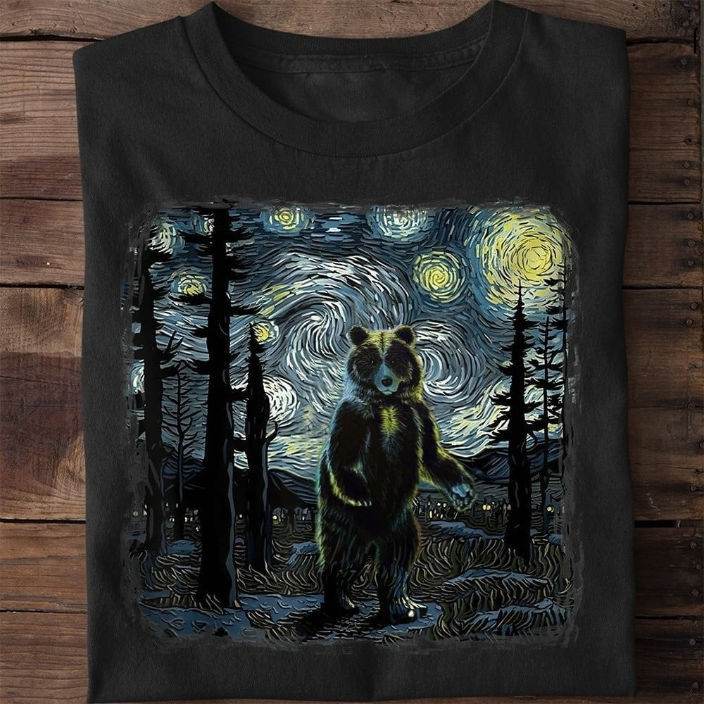 Bear Starry Night Shirt Van Gogh Art Bear T-Shirt Gifts For Him Her