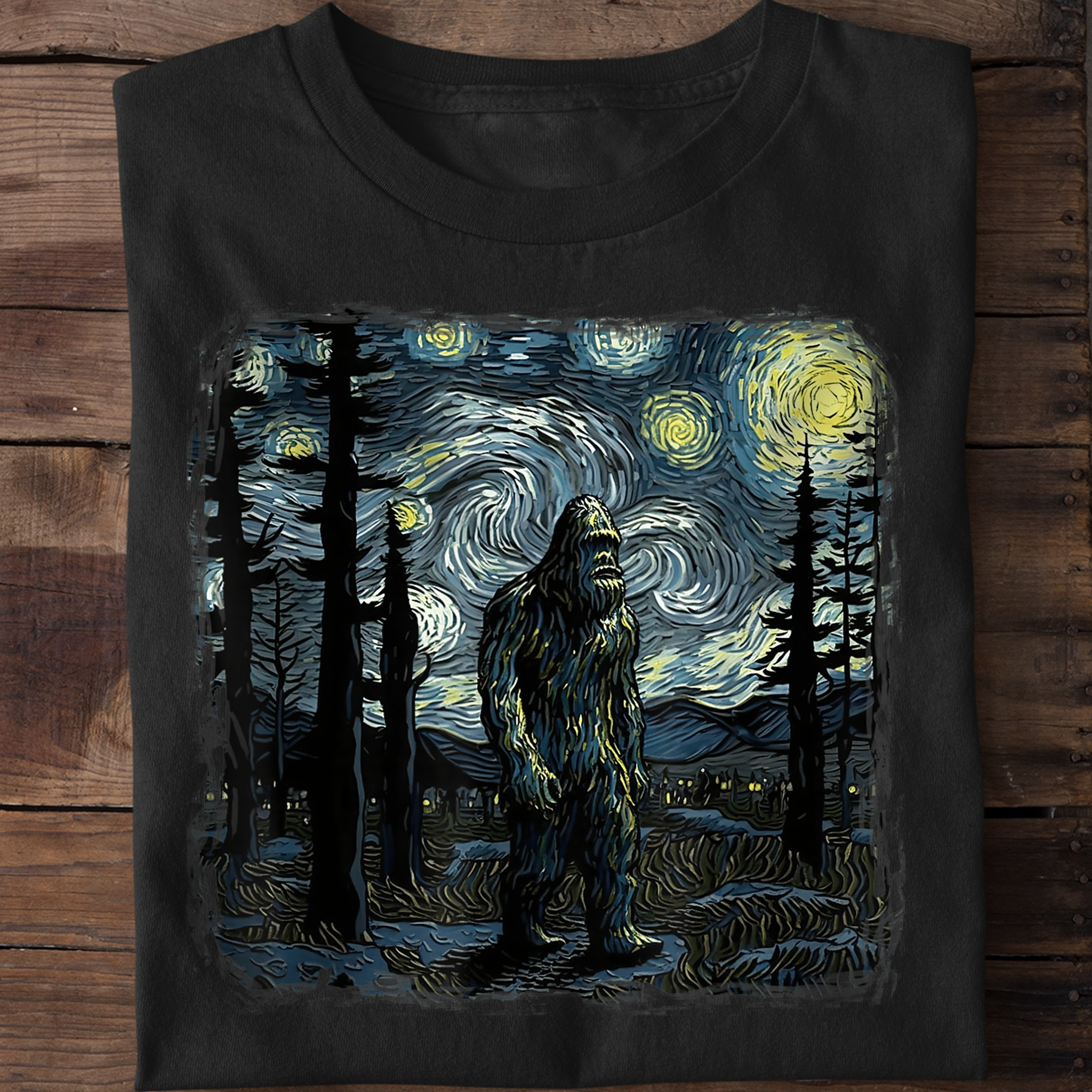 Bigfoot Starry Night Shirt Sasquatch Van Gogh Starry Night Gifts For Bigfoot Lovers-1