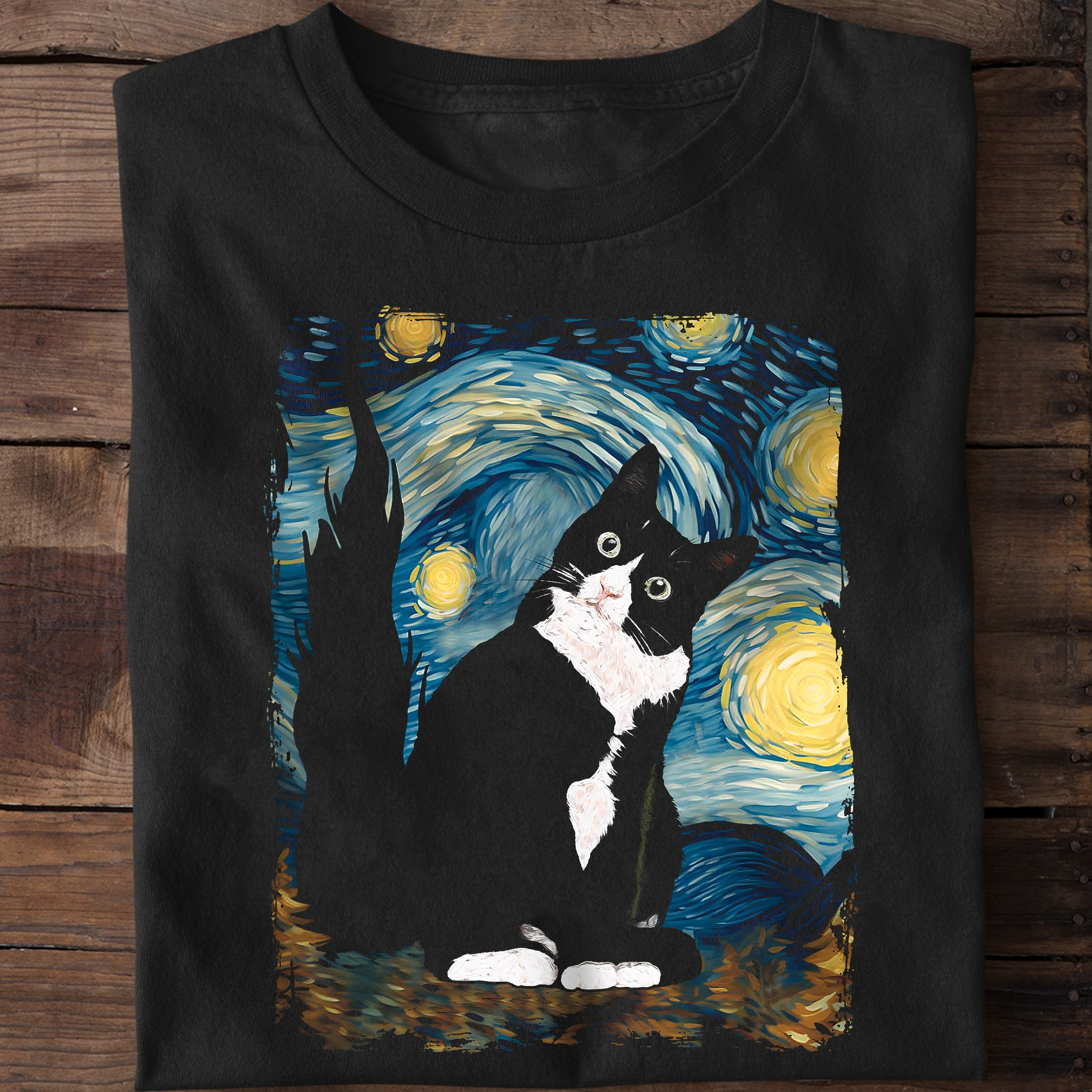 Cat Starry Night T-Shirt Van Gogh Inspired Shirt Cat Lovers Gifts For Mom