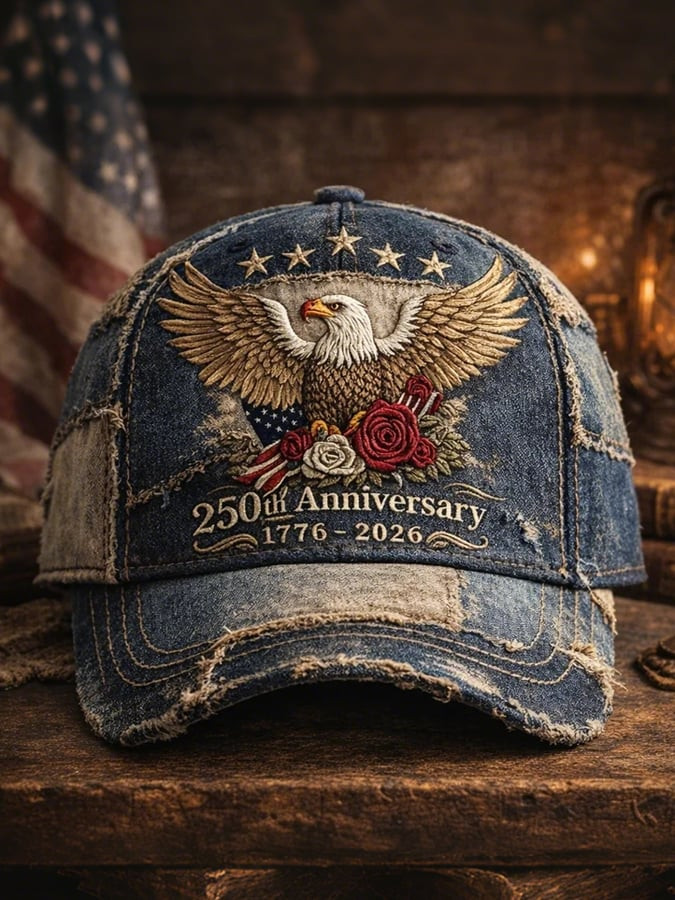 Floral Flag 1776-2026 Anniversary Hat Patriotic Bald Eagle Cap Independence Day Present