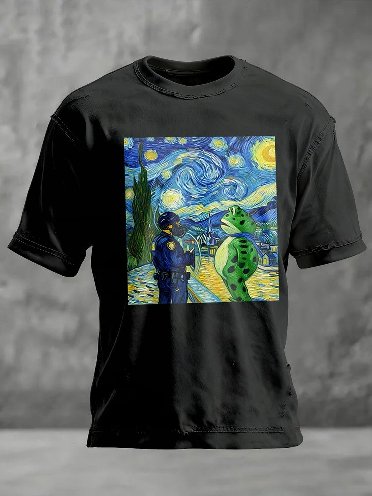 Portland Frog T-Shirt Van Gogh Starry Night Inspired Merch Gifts For Liberal Friends