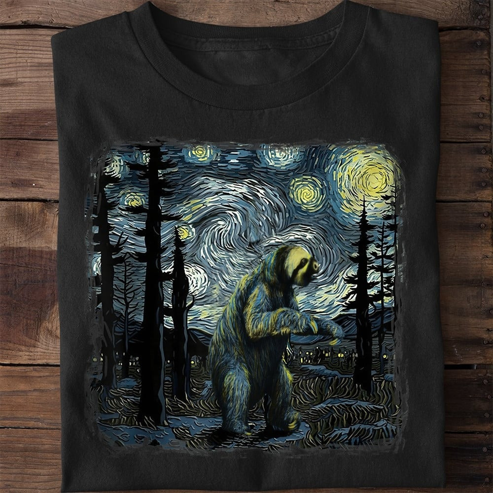 Sloth Starry Night Shirt Sloth Lover Van Gogh Starry Night T-Shirt Clothing Gifts