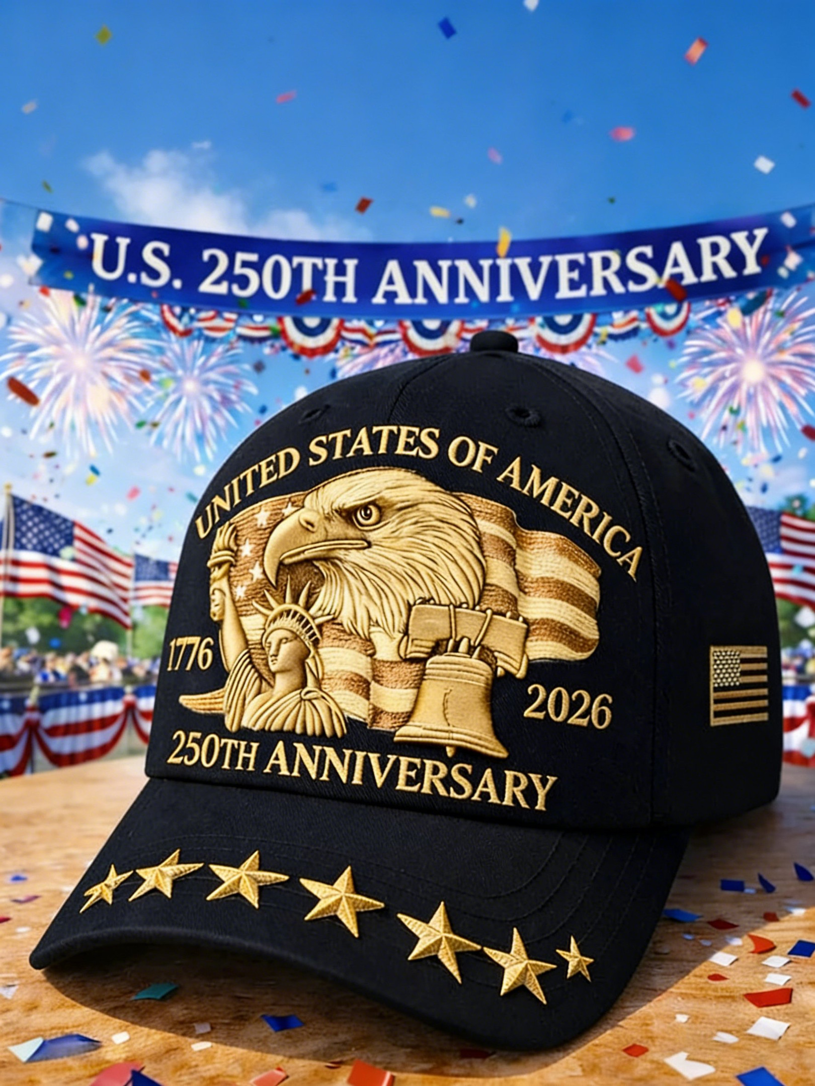 United States Veteran 1776-2026 Hat Patriotic Eagle Liberty Bell Cap Best Patriotic Gifts