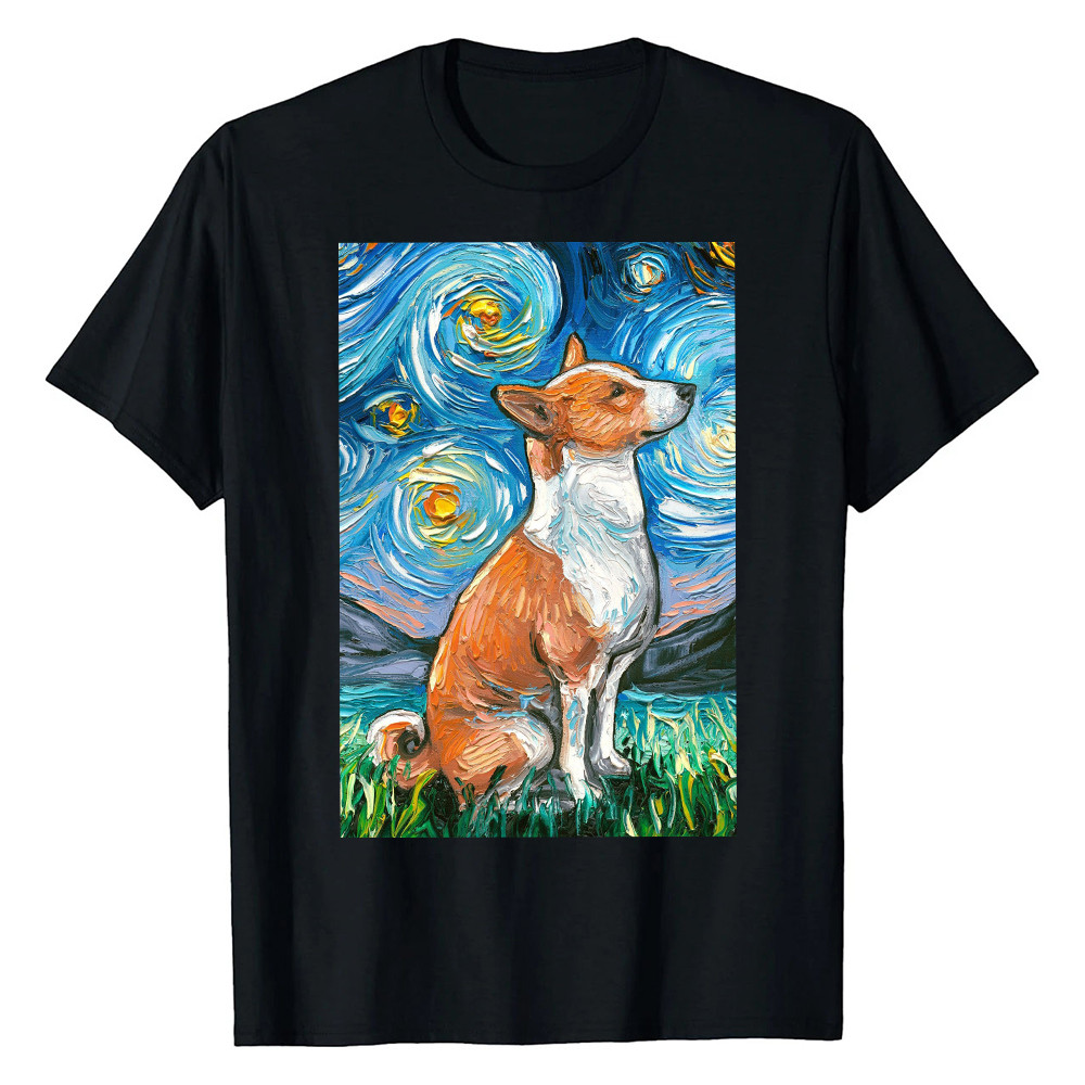 Basenji Starry Night T-Shirt Van Gogh Art Dog Tee Art Dog Owner Gift Ideas For Him - Finearttee