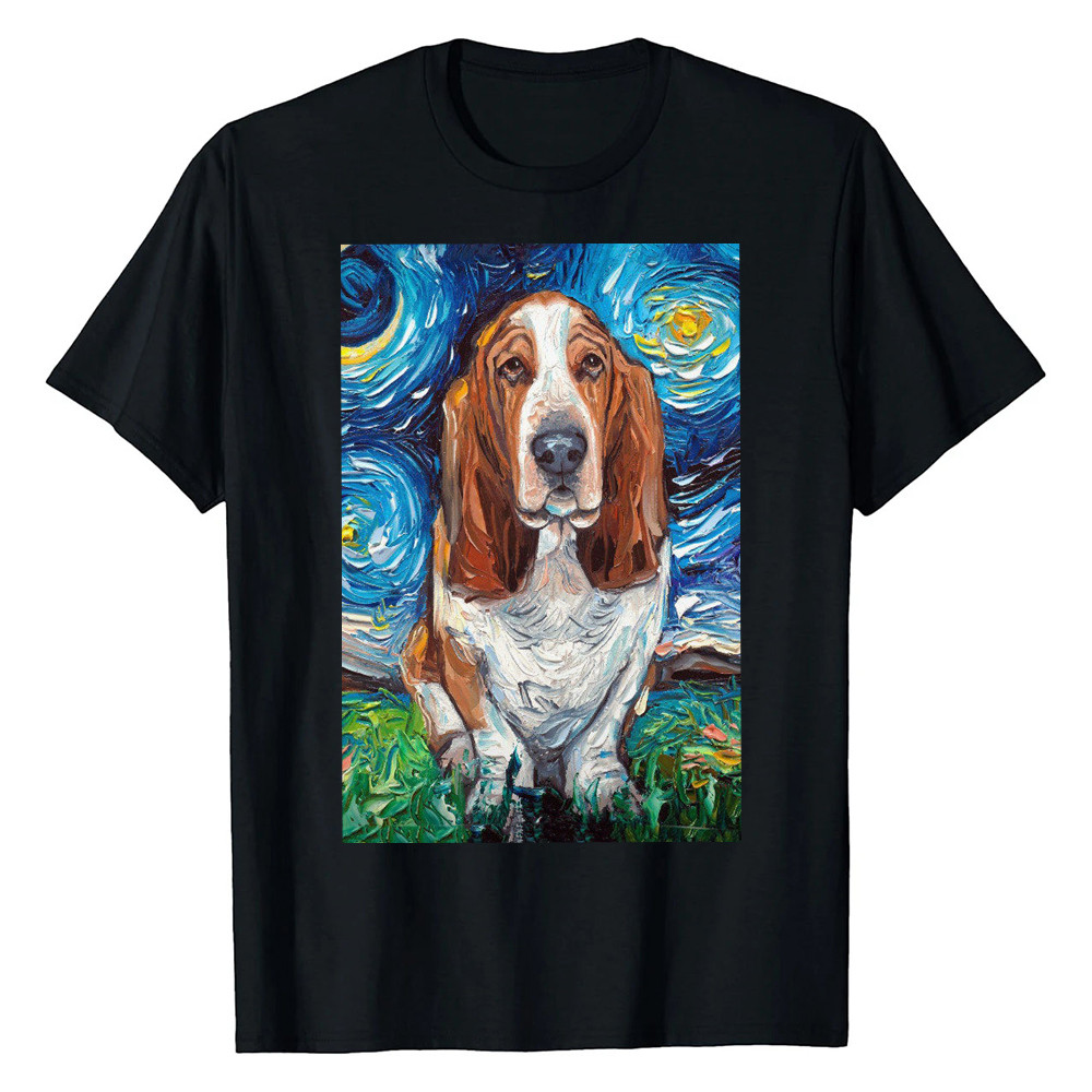 Basset Hound Starry Night T-Shirt Van Gogh Art Dog Shirt Fathers Day Gift Ideas From Wife - Finearttee