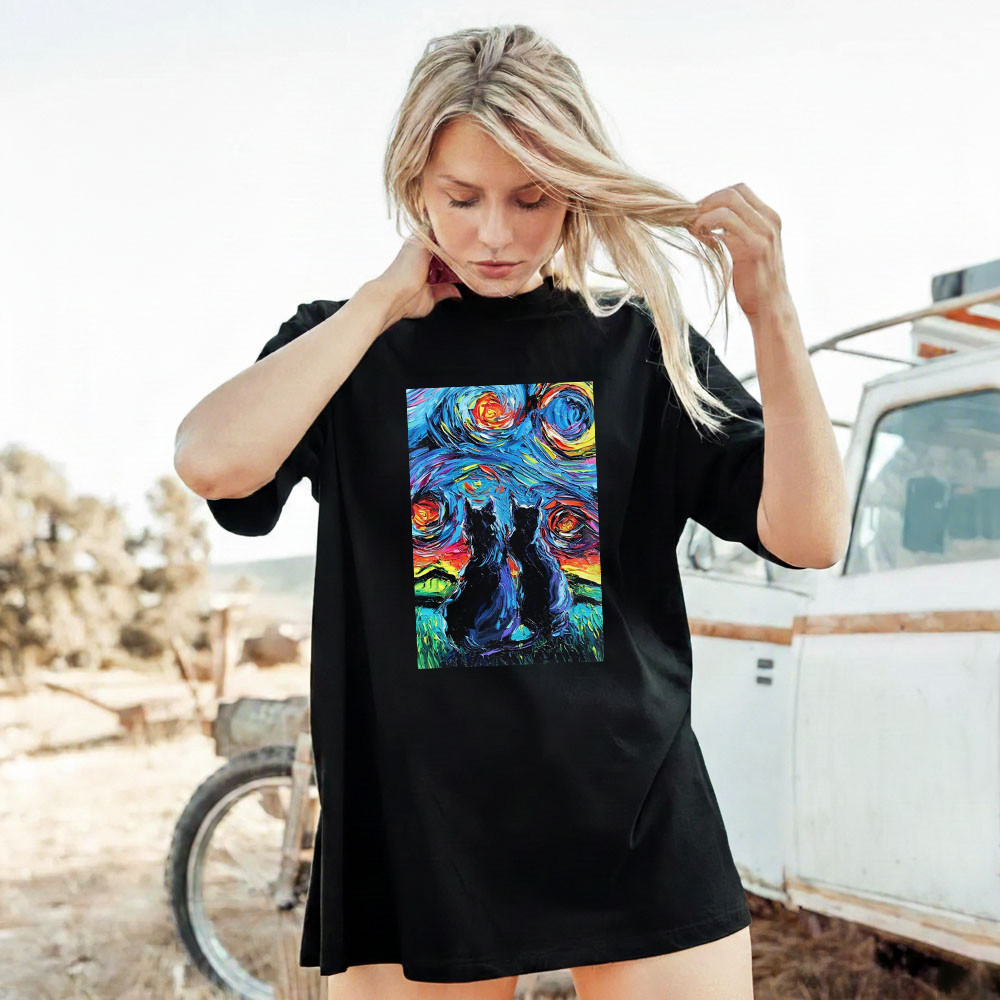 Black Cats Starry Night T-Shirt Van Gogh Art Wall House Decoration Shirt Best Cat Owner Gift - Finearttee Black Cats Starry Night T-Shirt Van Gogh Art Wall House Decoration Shirt Best Cat Owner Gift - Finearttee