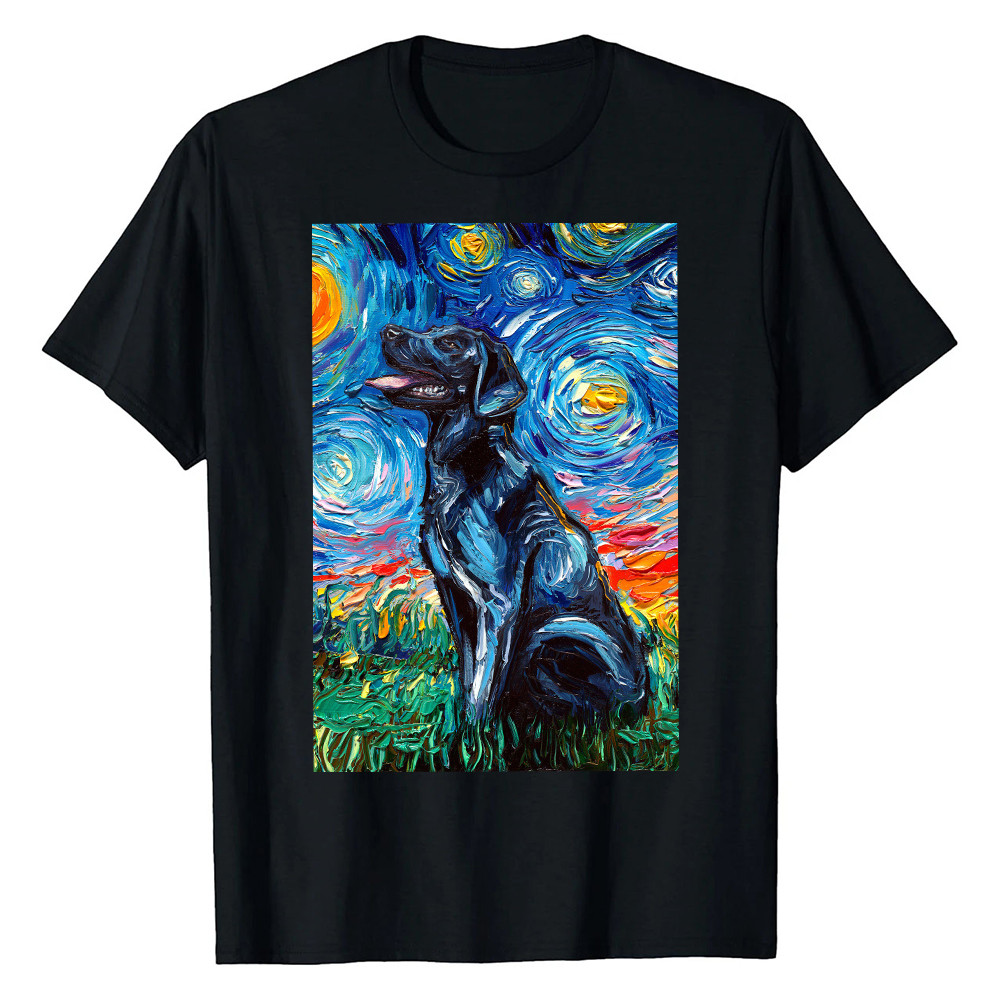 Black Labrador Starry Night T-Shirt Print Van Gogh Art Unique Housewarming Gift Ideas - Finearttee