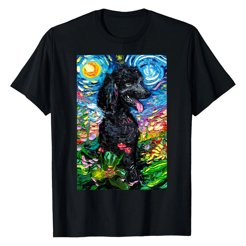 Black Poodle Starry Night T-Shirt Van Gogh Art Dog Shirt Great Housewarming Gift For Couple - Finearttee