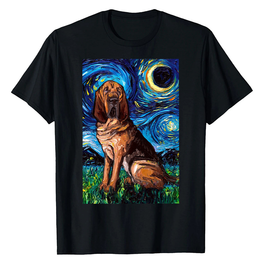 Bloodhound Starry Night T-Shirt Van Gogh Wall Art Print Shirt Home Decor - Finearttee