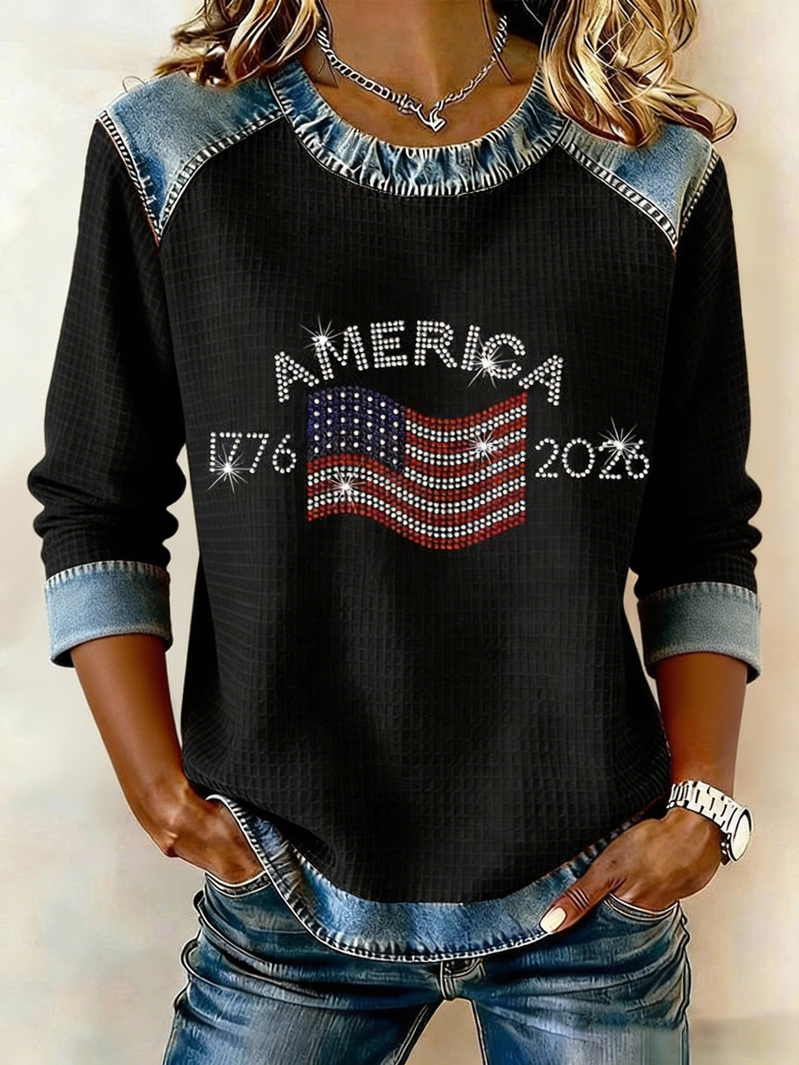 America 1776 2026 Sweatshirt American Flag Outfit For Women Best 4th Of July Attire
