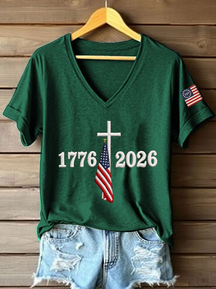 America 250 Years 1776 2026 V-Neck Shirt Best 4Th Of July Attire Independence Day Gift