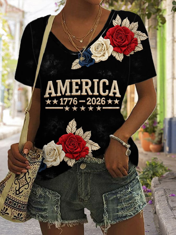 America 250 Years 1776 2026 V-Neck Shirt Independence Day Clothes Fourth Of July Presents