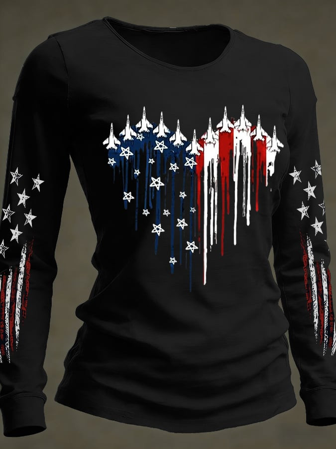 America 250 Years Patriotic Jet Long Sleeve Shirt Independence Day Apparel 4Th Of July Gifts