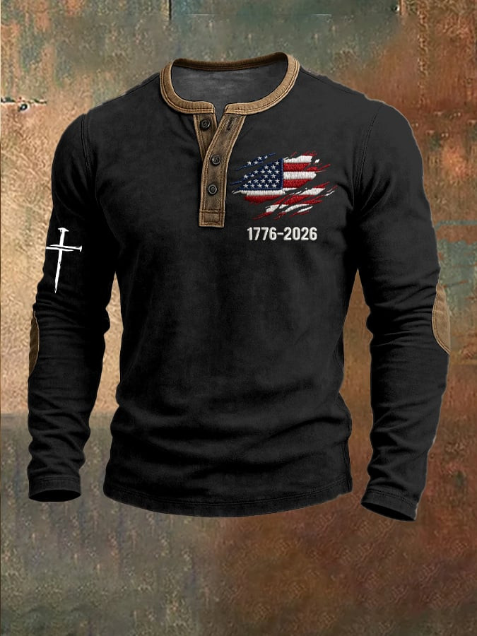 American Flag 250 Years 1776 2026 Button Long Sleeve Shirt 4Th Of July Clothes Patriotic Gifts