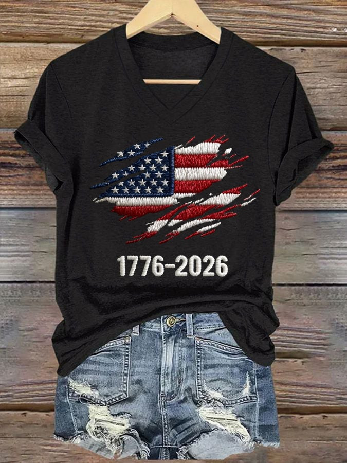 American Flag 250 Years 1776 2026 V-Neck Shirt American Flag Apparel Gifts For 4Th Of July