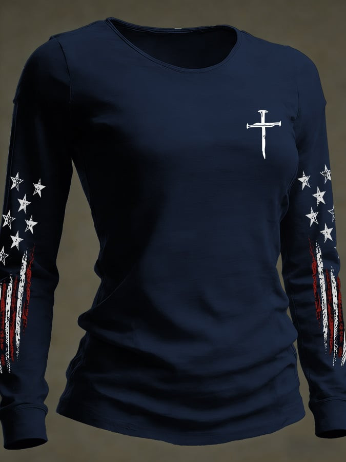 American Flag Holy Cross Long Sleeve Shirt 4Th Of July Clothes Gift For Patriots