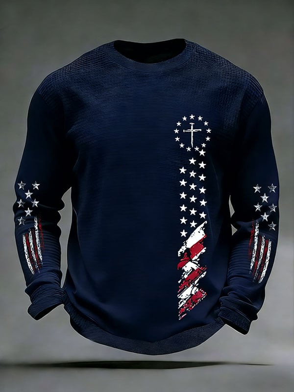 American Flag Holy Cross Long Sleeve Shirt Patriotic Faith Clothes Christian Gifts For Patriots