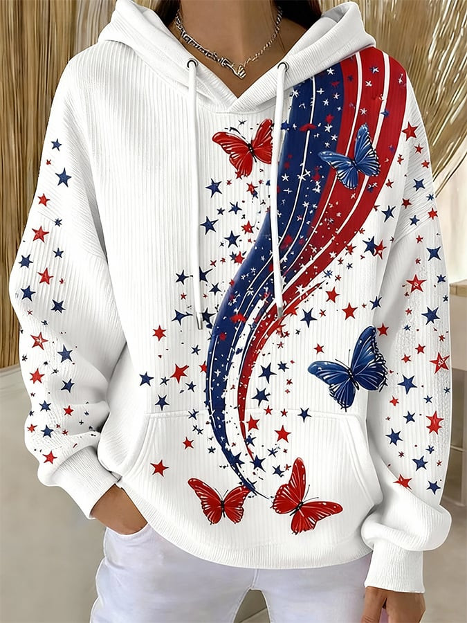 American Flag Patriotic Butterfly Hoodie 4Th Of July Clothes Independence Day Gift For Mom