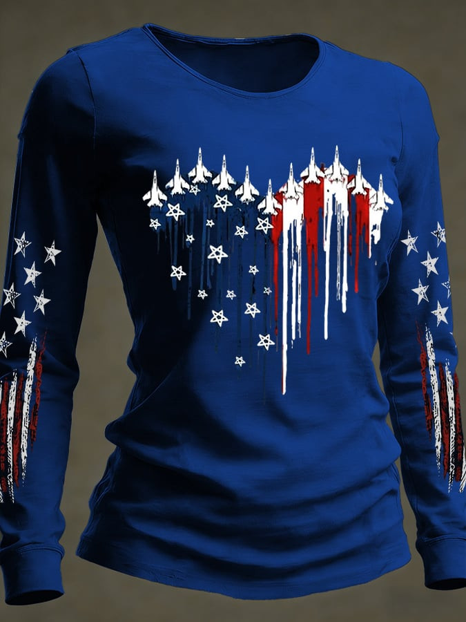 American Flag Patriotic Jet Long Sleeve Shirt American Flag Outfit For Women Patriotic Gifts