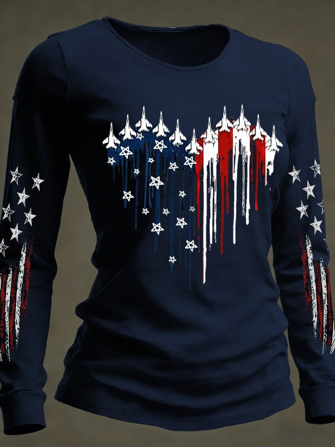 American Flag Patriotic Jet Long Sleeve Shirt Fourth Of July Shirts Independence Day Gift