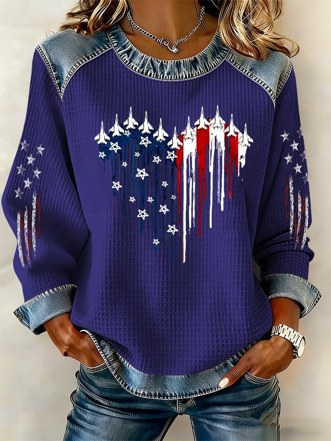 American Flag Patriotic Jet Sweatshirt Womens 4th Of July Outfits Independence Day Gift