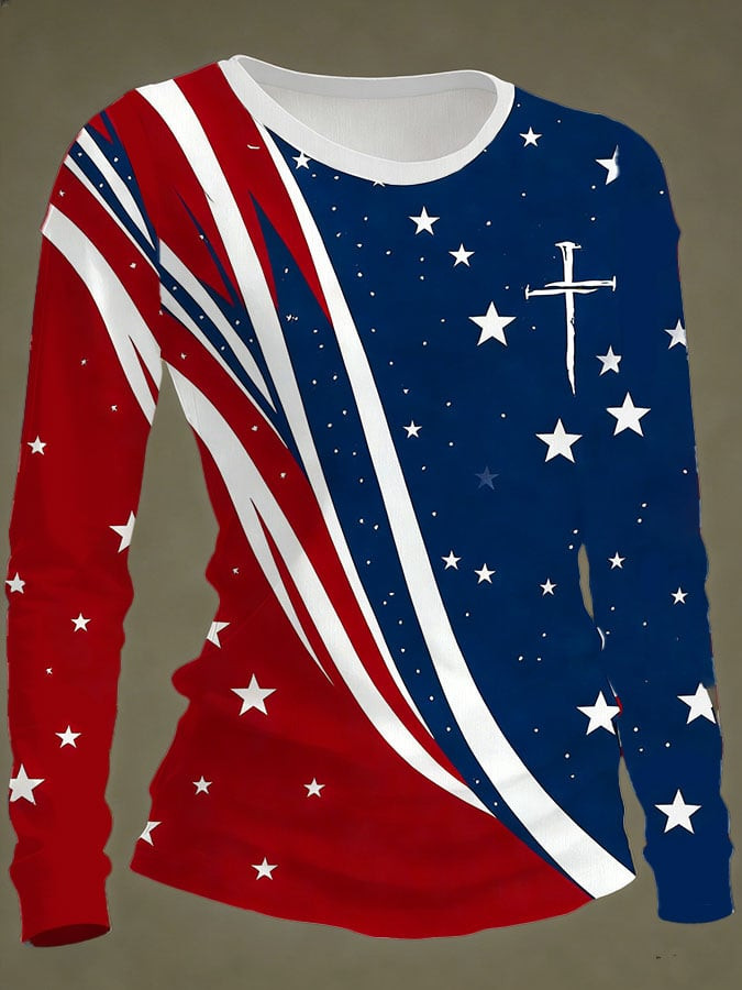 American National Flag Long Sleeve Shirt Holy Cross Shirt 4Th Of July Clothes Patriotic Gifts
