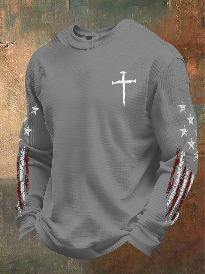Christian Holy Cross American Flag Long Sleeve Shirt Independence Day Clothes Patriotic Gifts
