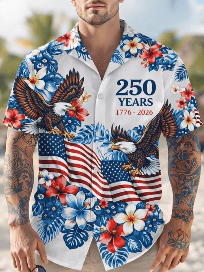 Eagle 250 Years 1776 2026 Hawaiian Shirt American Flag Shirts For Men Gift For Patriots