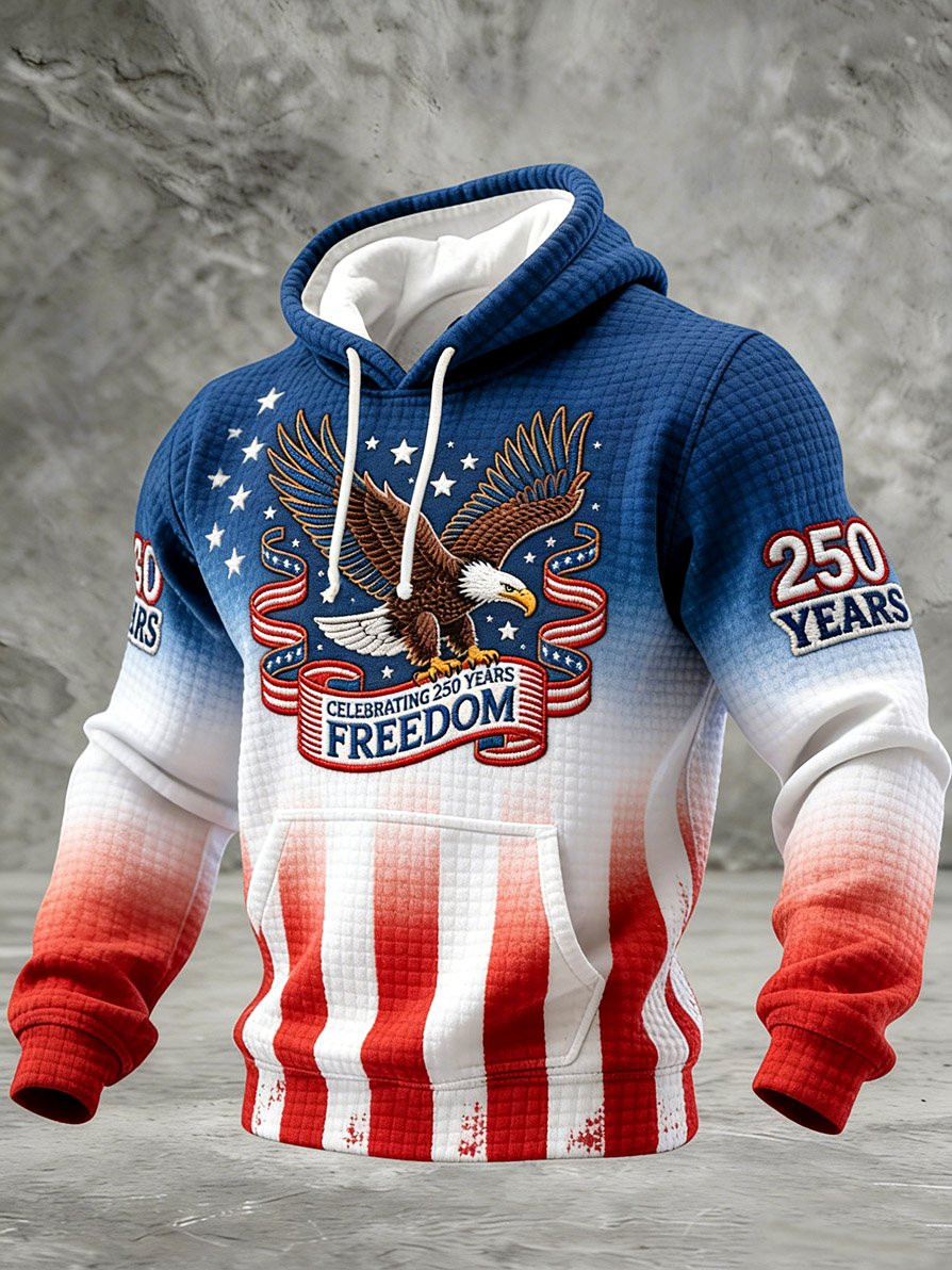 Eagle Celebrating 250 Years Of Freedom Hoodie US Flag Apparel Fourth Of July Outfits