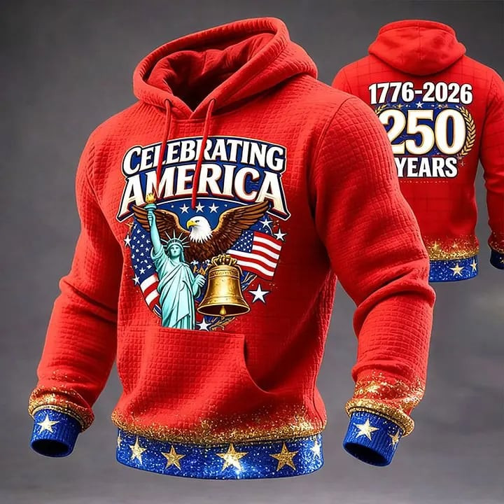 Eagle Celebrating America Hoodie America 250 Years Hooded Sweatshirt Fourth Of July Outfits