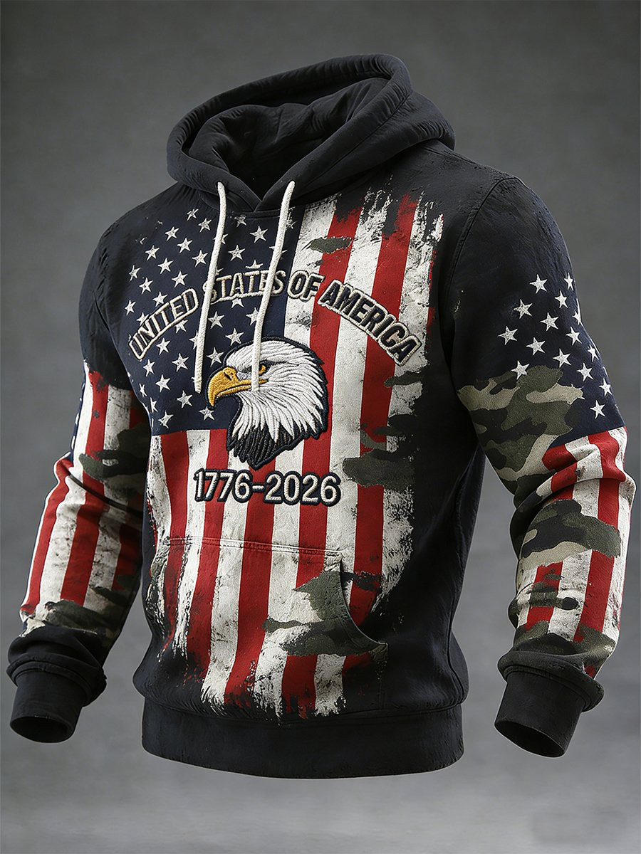 Eagle USA 250 Years 1776 2026 Camo Hoodie American Flag Hooded Sweatshirt Fourth Of July Gifts