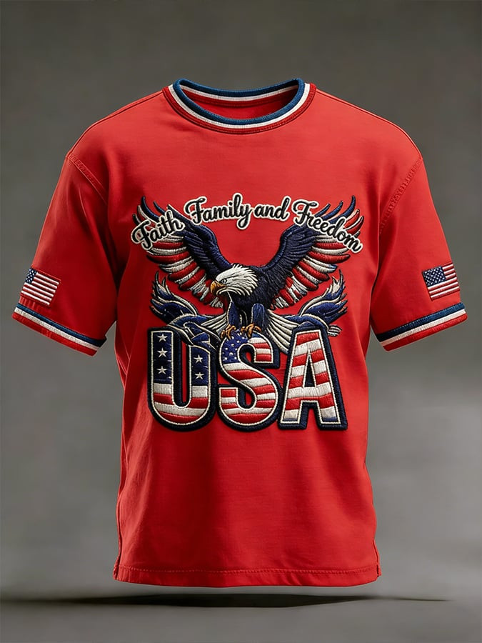 Eagle USA Faith Family And Freedom Shirt American Flag Apparel Fourth Of July Outfits For Guys