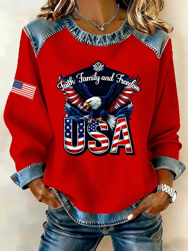 Eagle USA Faith Family Freedom Sweatshirt 4 Of July Outfits For Women Independence Day Gift