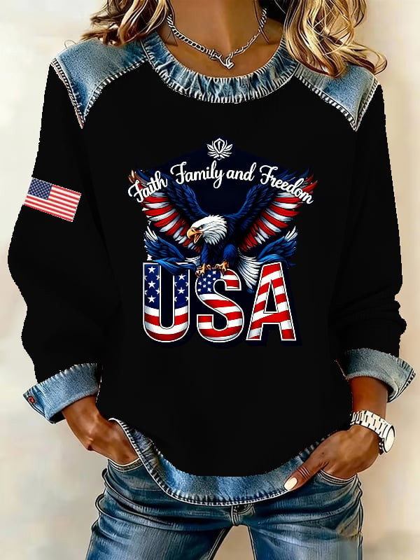 Eagle USA Faith Family Freedom Sweatshirt 4 Of July Outfits For Women Independence Day Gift-1