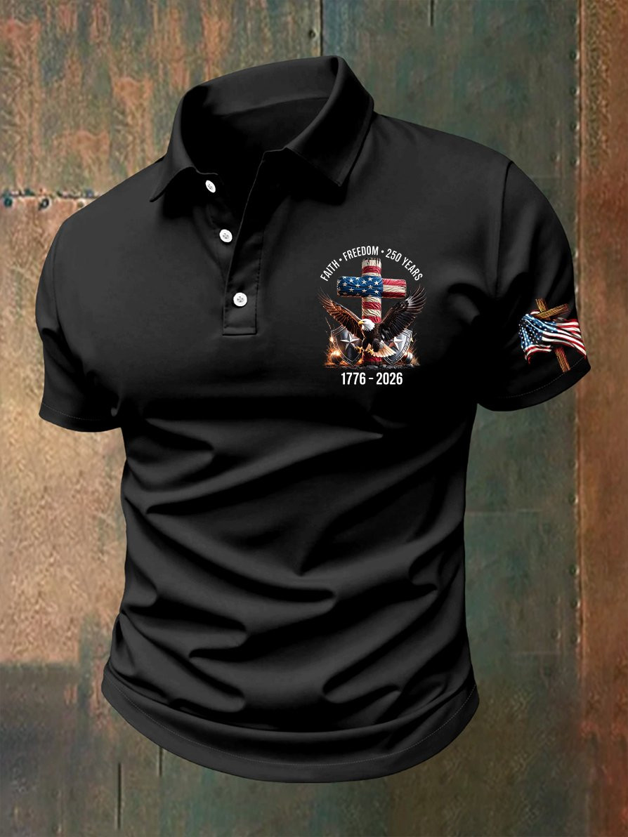 Eagle USA Faith Freedom 250 Years Polo Shirt July 4 Clothes Independence Day Gift For Men
