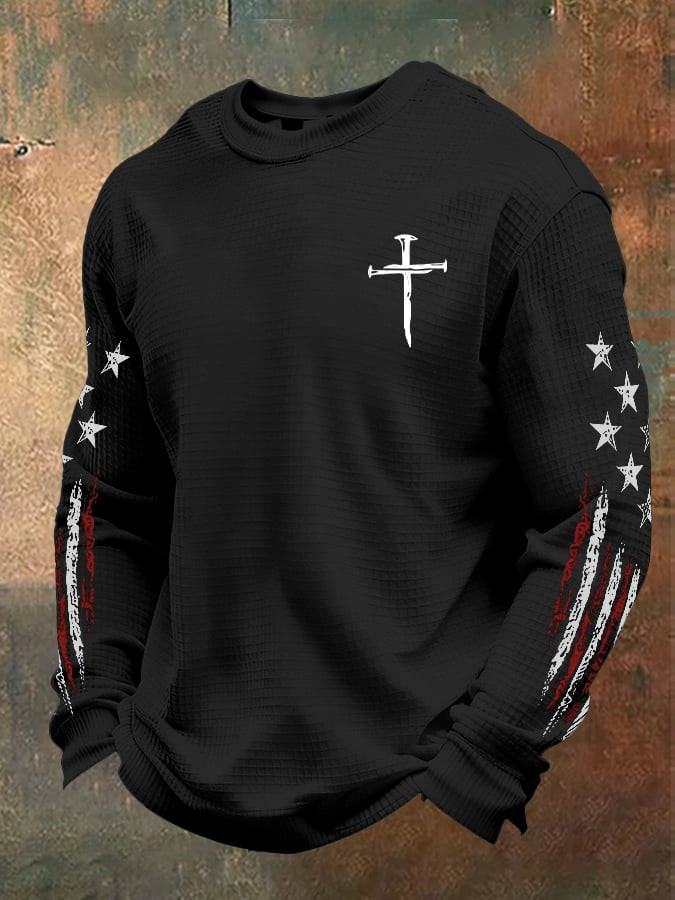Faith Holy Cross American Flag Long Sleeve Shirt Christian Apparel Gift For Patriots
