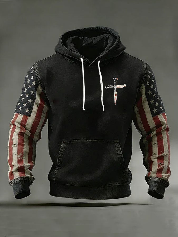 Holy Cross American Flag Hoodie 4Th Of July Hooded Sweatshirt Gifts For Independence Day