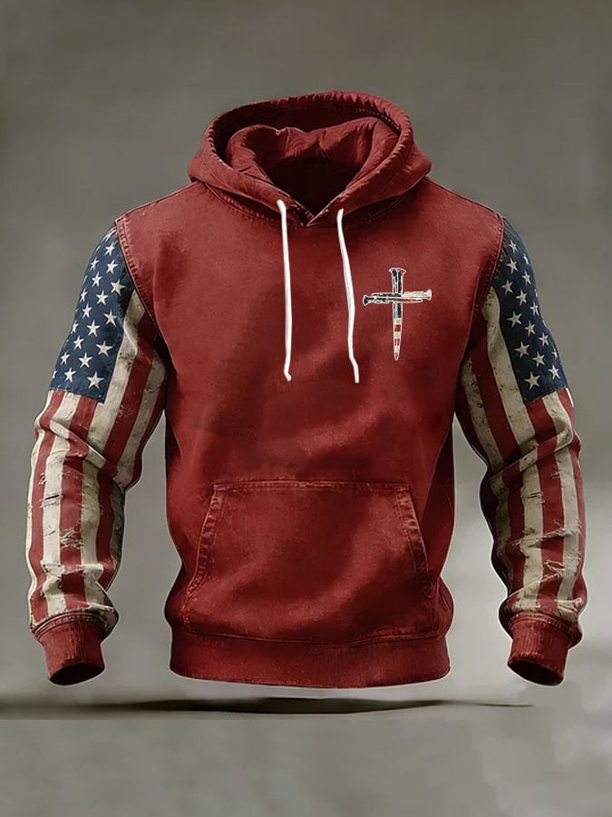 Holy Cross American Flag Hoodie 4Th Of July Hooded Sweatshirt Gifts For Independence Day