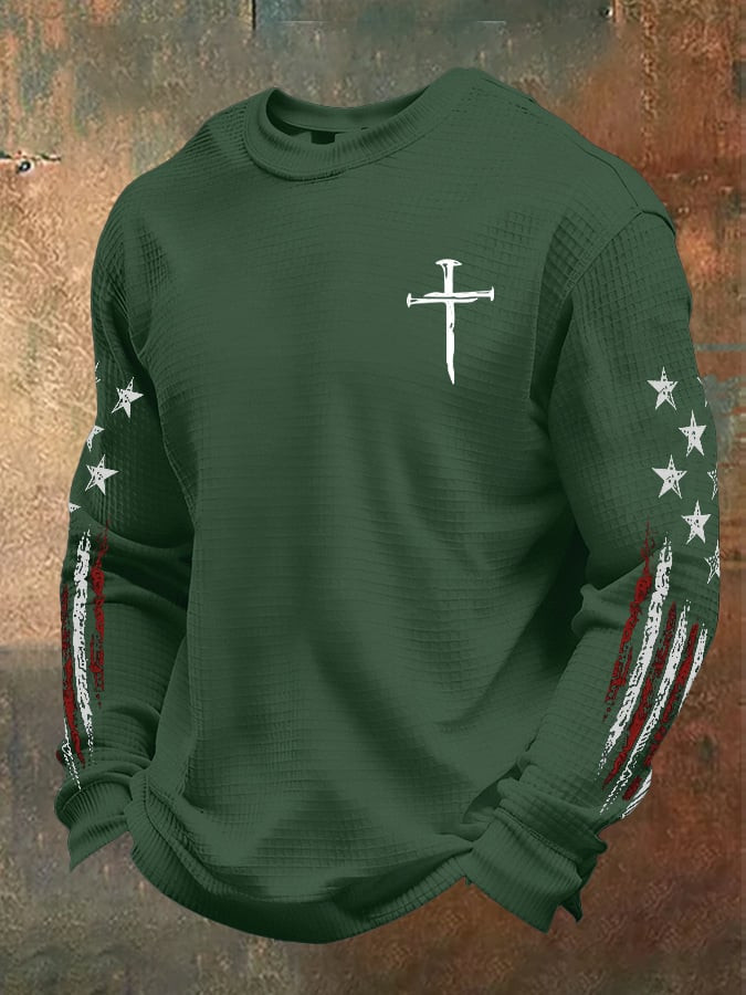Holy Cross American Flag Long Sleeve Shirt Faith Based Clothing Patriotic Outfits