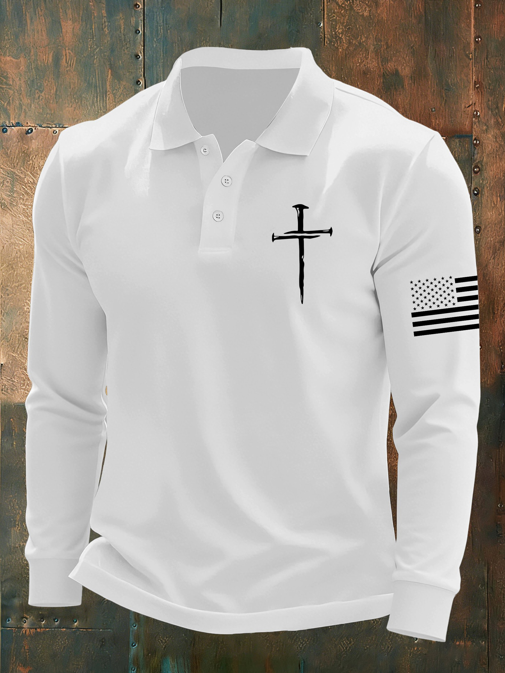 Holy Cross Christian Long Sleeve Polo Shirt American Flag Outfits For Men Gifts For Him