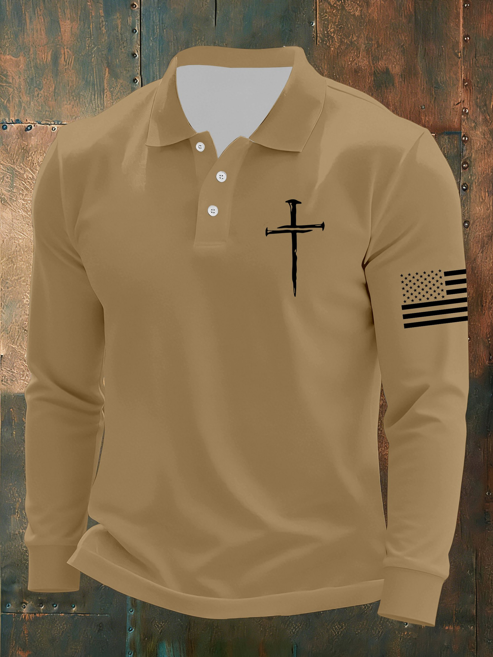 Holy Cross Christian Long Sleeve Polo Shirt American Flag Outfits For Men Gifts For Him Holy Cross Christian Long Sleeve Polo Shirt American Flag Outfits For Men Gifts For Him