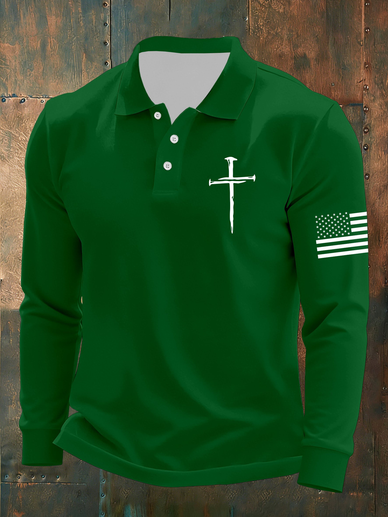Holy Cross Christian Long Sleeve Polo Shirt American Flag Outfits For Men Gifts For Him Holy Cross Christian Long Sleeve Polo Shirt American Flag Outfits For Men Gifts For Him