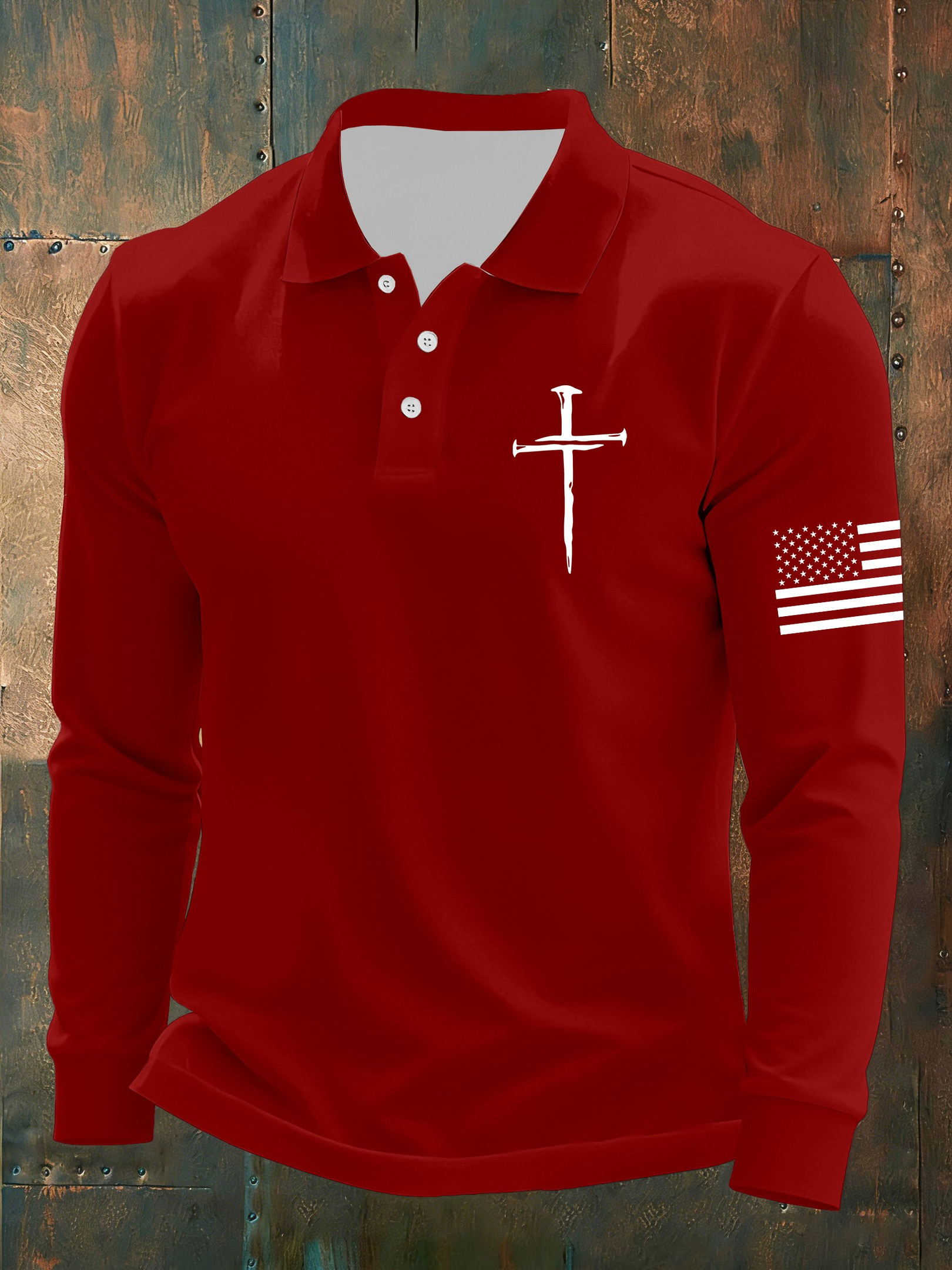 Holy Cross Christian Long Sleeve Polo Shirt American Flag Outfits For Men Gifts For Him Holy Cross Christian Long Sleeve Polo Shirt American Flag Outfits For Men Gifts For Him