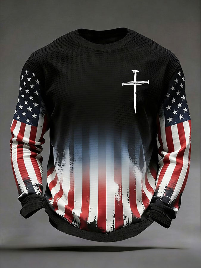 Holy Cross Faith American Flag Long Sleeve Shirt Faith Based Apparel Gift For Patriots