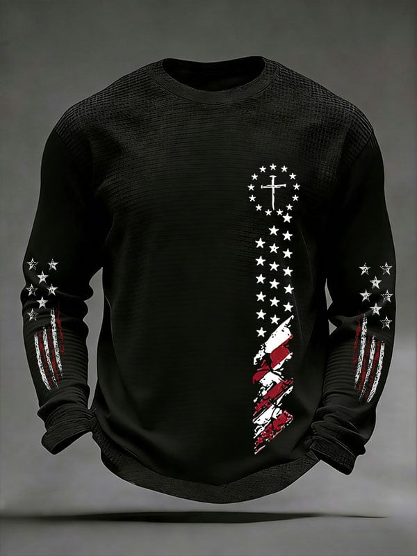 Holy Cross Faith Long Sleeve Shirt American Flag Outfits For Men Patriotic Faith Clothing