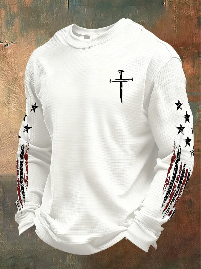 Holy Cross Patriotic Long Sleeve Shirt Jesus Apparel Patriotic Faith Clothing Gifts For Men