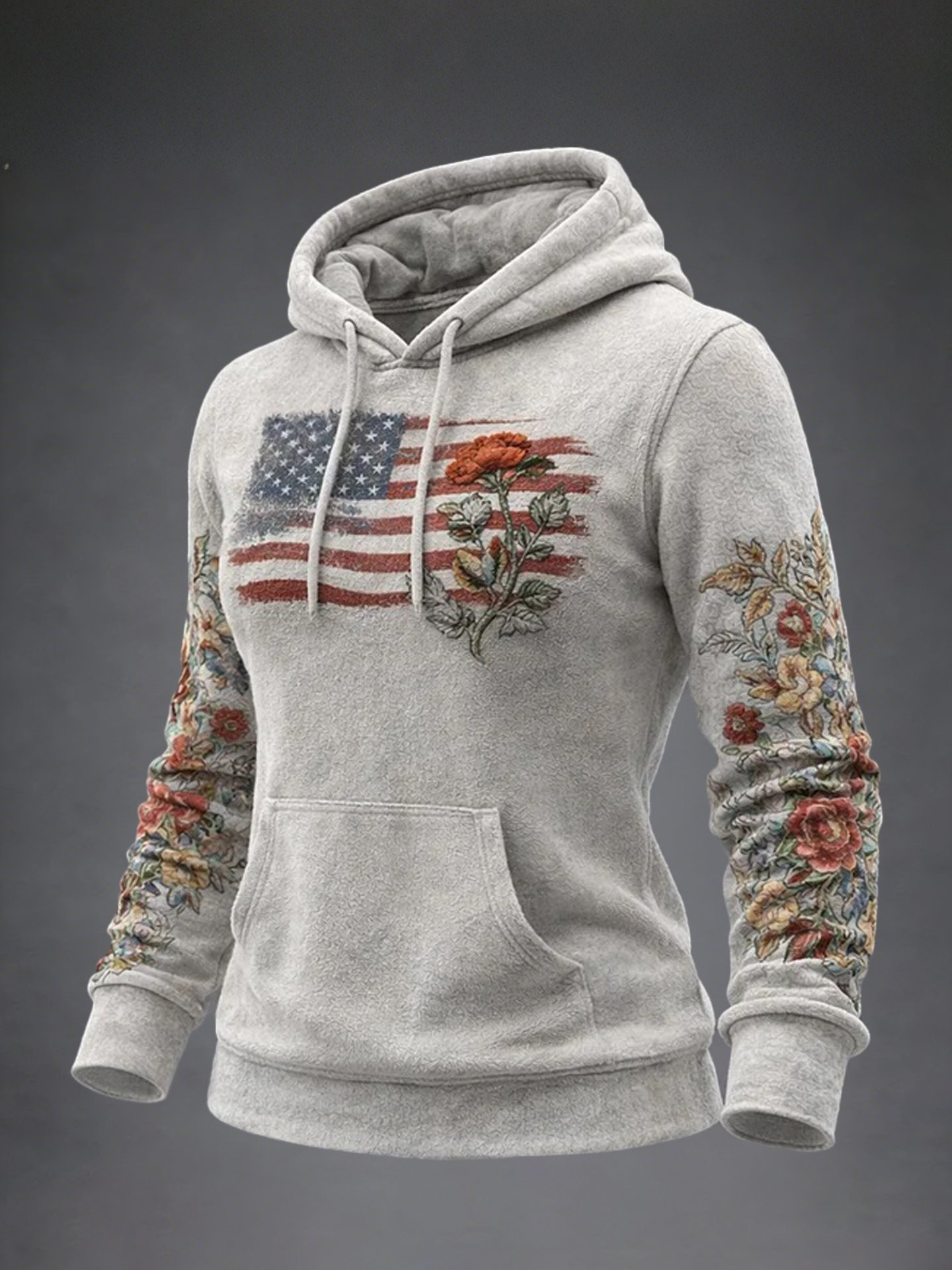 Patriotic American Flag Hoodie Floral July 4 Attire Independence Day Gift For Women