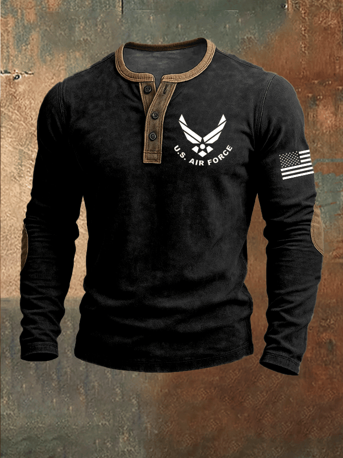 US Air Force American Flag Button Long Sleeve Shirt US Military Apparel Air Force Veterans Gift